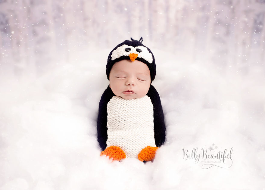 bebé pingüino sesión de fotos Navidad