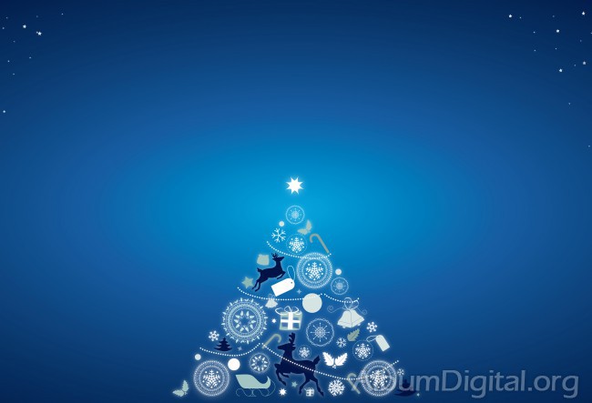 Fondo azul con árbol de Navidad. Formato Hofmann classic