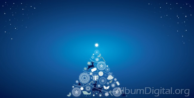 Fondo azul con árbol de Navidad. Formato Hofmann maxi