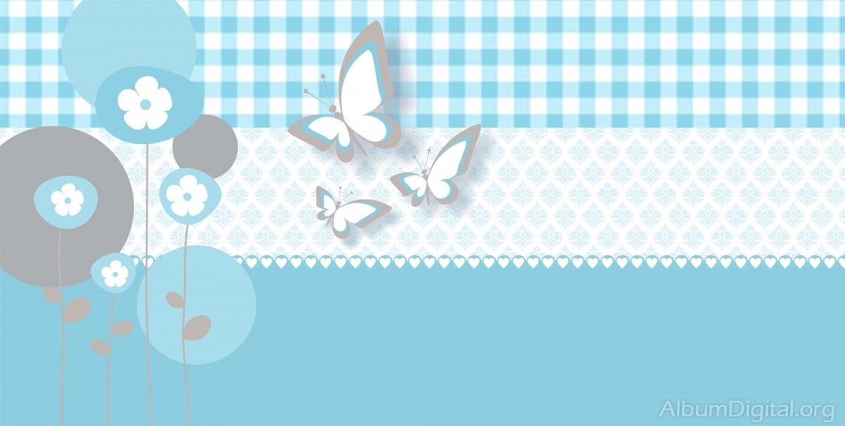Fondo infantil lbum maxi mariposas y flores azul