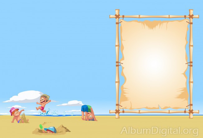 Niños jugando en la arena de la playa. Classic