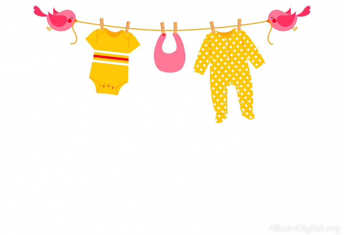 Ropa de beb rosa y amarilla con pajarito. Formato clssic